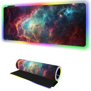 RGB Mousepad Led Mouse Pad Desk Mat I 31.5 x 11.8 Inch Large Mouse Pad I XL Oversized Big Mouse mat 14 Led Light Modes I Anti-Slip Rubber Base Waterproof Keyboard Pad for PC Gaming I Milky Way Galaxy