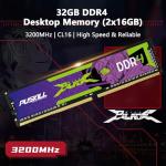 PUSKILL DDR4 32GB (2x16GB) 3200MHz PC RAM | CL16-18-18-42 | 1.35V | Desktop Memory Kit for Gaming and High-Performance Computing | Compatible with Intel & AMD