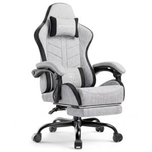 GTPLAYER Gaming Chair for Adults, Ergonomic Computer Gaming Chair with Footrest, Height Adjustable, 90-155° Recline & Removable Headrest Lumbar Support, Grey