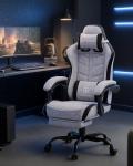 GTPLAYER Gaming Chair for Adults, Ergonomic Computer Gaming Chair with Footrest, Height Adjustable, 90-155° Recline & Removable Headrest Lumbar Support, Grey