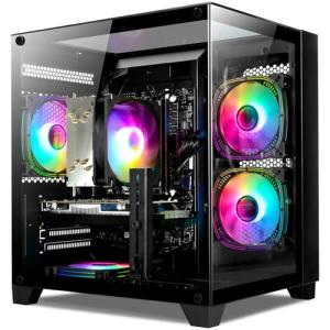 WIWB Prebuilt Gaming PC Desktop Ryzen 7 5700X, GeForce RTX 4060, 16G DDR4 RAM, 1TB NVME 3.0 SSD, Tower Computer for Work, Streaming & Every Day Home Use (Black)