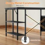 DUMOS L Shaped Desk with Shelf Drawers 47 Inch, Black Corner Computer Desks Gaming with Power Outlet, Study Table with Adjustable Shelves, Home Office Tables for Bedroom Teacher Reading Writing