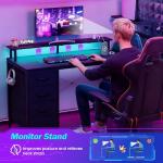 51 Inch Gaming Desk with LED Lights and Power Outlets, Computer Desk with Storage Shelves, Fabric Drawers, Monitor Stand & Side Hook, Reversible Gamer Table for Home Office, Carbon Fiber Black