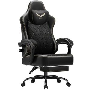 Homall Big and Tall Gaming Chair with Adjustable Lumbar Support, Breathable Fabric Ergonomic Computer Office Chair, High-Back Reclining Video Game Chair with Footrest for Adults (Black)