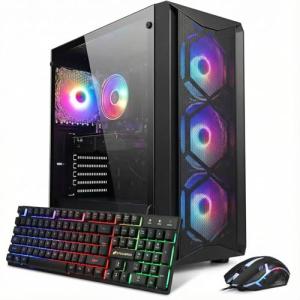 STGAubron Gaming PC Computer Desktop, Intel Core i7 8th Gen up to 4.1GHz, GeForce RTX 3050 6G, 16G DDR4, 1T SSD, WiFi 6, BT 5.2, RGB Fan x4, Windows 11 Home