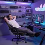 Homall Big and Tall Gaming Chair with Adjustable Lumbar Support, Breathable Fabric Ergonomic Computer Office Chair, High-Back Reclining Video Game Chair with Footrest for Adults (Black)