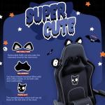 Dowinx Gaming Chair Cute with Cat Ears and Massage Lumbar Support, Ergonomic Computer Chair for Girl with Footrest and Headrest, Comfortable Reclining Game Chair 290lbs for Adult, Teen, White