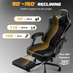 Homall Big and Tall Gaming Chair with Adjustable Lumbar Support, Breathable Fabric Ergonomic Computer Office Chair, High-Back Reclining Video Game Chair with Footrest for Adults (Black)