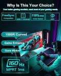 SANSUI 27 Inch Curved 160Hz Gaming Monitor, 1500R Curved Computer Gaming Monitor FHD 1080P, 4000:1, 110% sRGB, FPS/RTS, 1Ms MPRT|FreeSync|HDR|Low Blue Light|HDMI DP| VESA Support, HDMI Cable Incl.