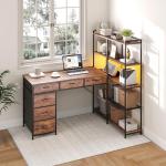 GAOMON L Shaped Gaming Computer Desk with Storage Shelves, 6 Fabric Drawers, Corner Gaming Desk with Open Shelves, Home Office PC Table with Power Outlets & LED Lights, 58.3" l*54.3" h