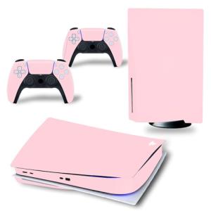 Skin Wrap Compatible with PS5 Disc Console, Protective Vinyl Sticker Decal Cover for Wireless Controller (Pink)