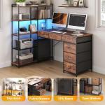 GAOMON L Shaped Gaming Computer Desk with Storage Shelves, 6 Fabric Drawers, Corner Gaming Desk with Open Shelves, Home Office PC Table with Power Outlets & LED Lights, 58.3" l*54.3" h