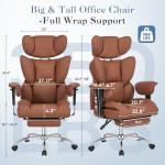 DUMOS Big and Tall Home Office Desk Chair, Gaming Computer Chair, Executive Ergonomic Chair with Footrest, High Back Reclining, Adjustable Armrests and Comfy Lumbar Support, PU Leather, Brown