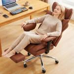 DUMOS Big and Tall Home Office Desk Chair, Gaming Computer Chair, Executive Ergonomic Chair with Footrest, High Back Reclining, Adjustable Armrests and Comfy Lumbar Support, PU Leather, Brown