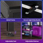 DUMOS 53” Gaming Desk with USB Charging Ports & LED Lights, Reversible L Shaped Desks Computer Corner Gamer Table with Power Outlets Monitor Stand Storage Shelves for Home Office Small Space, Black