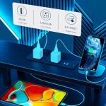 Furologee 60" Black Computer Desk with 4 Drawers and Printer Space, Gaming Desk with LED Lights and USB Power Outlets, Home Office Desk with Fabric File Cabinet,Study Work Table with Shelf for Bedroom