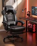 GTPLAYER Gaming Chair with Footrest, Big and Tall Computer Game Chair 350lb Racing Style, Ergonomic High Back Lumbar Support and Recliner, Moon Gray