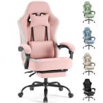 Sweetcrispy Video Gaming Chair - Ergonomic Desk Chair with Footrest and Lumbar Support, Height Adjustable High Back Task Chair with Linkage Armrests and Headrest, 360° Wheels, Pink
