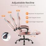 Sweetcrispy Video Gaming Chair - Ergonomic Desk Chair with Footrest and Lumbar Support, Height Adjustable High Back Task Chair with Linkage Armrests and Headrest, 360° Wheels, Pink