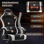 Homall Gaming Chair with Massage & Footrest, Ergonomic Computer Office Chair, High-Back Racing Style Reclining Chair with Adjustable Lumbar Support, Breathable Tech Fabric for Adults (Black)
