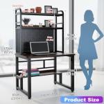 HEOTJUUQ Computer Desk with Power Outlet & LED Lights, 40 Inch Gaming Desk with Hutch & Pegboard, Home Office Desk with Storage Shelves for Bedroom, Study(Brown,40inch)