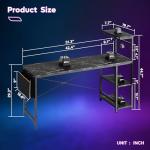 Bestier Gaming Desk with LED Lights, 51.3 Inch Computer Desk with 4 Tiers Reversible Shelves, Gamer Desk with Side Storage Bag, Hooks and Height Adjustable Shelf (Black Marble)