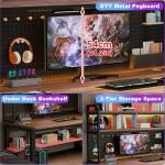 HEOTJUUQ Computer Desk with Power Outlet & LED Lights, 40 Inch Gaming Desk with Hutch & Pegboard, Home Office Desk with Storage Shelves for Bedroom, Study(Brown,40inch)