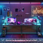 Bestier Gaming Desk with LED Lights, 51.3 Inch Computer Desk with 4 Tiers Reversible Shelves, Gamer Desk with Side Storage Bag, Hooks and Height Adjustable Shelf (Black Marble)