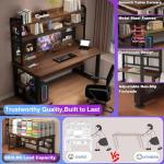 HEOTJUUQ Computer Desk with Power Outlet & LED Lights, 40 Inch Gaming Desk with Hutch & Pegboard, Home Office Desk with Storage Shelves for Bedroom, Study(Brown,40inch)