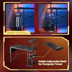 Bestier Gaming Desk with LED Lights, 51.3 Inch Computer Desk with 4 Tiers Reversible Shelves, Gamer Desk with Side Storage Bag, Hooks and Height Adjustable Shelf (Black Marble)