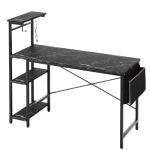 Bestier Gaming Desk with LED Lights, 51.3 Inch Computer Desk with 4 Tiers Reversible Shelves, Gamer Desk with Side Storage Bag, Hooks and Height Adjustable Shelf (Black Marble)