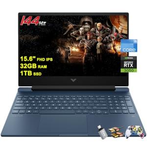 HP Victus 15 Gaming Laptop 15.6” FHD IPS Anti-Glare 144Hz Intel 8-core i5-12450H (Beat i7-11800H) 32GB RAM 1TB SSD GeForce RTX 3050 Backlit B&O Fast Charging Win11 Blue w/ICP Accessory
