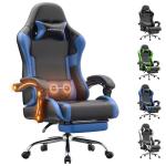 Dowinx Gaming Chair Ergonomic, Massage Lumbar Support, Footrest, Adjustable Height & Headrest Pillow, Heavy Duty 330lbs Office Chair, Comfortable for Back Pain Relief Long Gaming Streaming Blue