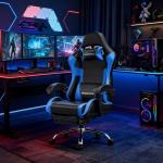 Dowinx Gaming Chair Ergonomic, Massage Lumbar Support, Footrest, Adjustable Height & Headrest Pillow, Heavy Duty 330lbs Office Chair, Comfortable for Back Pain Relief Long Gaming Streaming Blue