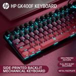 HP Wired Mechanical Gaming Keyboard GK400F, 104 Keys Full Size USB Keyboard, Brown Switches, Ice Blue LED Backlit, Anti-Ghosting, Black & Pink Keycaps, HP Keyboard for PC Gamer