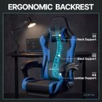 Dowinx Gaming Chair Ergonomic, Massage Lumbar Support, Footrest, Adjustable Height & Headrest Pillow, Heavy Duty 330lbs Office Chair, Comfortable for Back Pain Relief Long Gaming Streaming Blue
