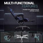 Dowinx Gaming Chair Ergonomic, Massage Lumbar Support, Footrest, Adjustable Height & Headrest Pillow, Heavy Duty 330lbs Office Chair, Comfortable for Back Pain Relief Long Gaming Streaming Blue