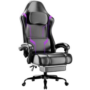 Ergonomic Gaming Chair, Video Game Chair with Pocket Spring Cushion and Footrest, Height Adjustable Computer Chair with Swivel Seat and Headrest (Purple)