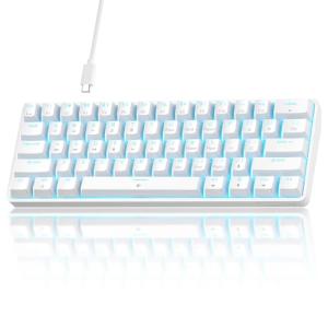 TMKB 60% Mechanical Gaming Keyboard, Red Linear Switch, LED Backlight, Anti-Ghosting, Detachable USB-C, Double-Shot Keycaps, 61 Keys, Wired, White