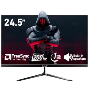 Gawfolk 24.5 Inch PC 200Hz Gaming Monitor, FHD 1080p screen, Built-in speakers,1ms without Bezel, freesync, 99% sRGB, 178 ° Angle View, HDMI、DisplayPort, Compatible with wall mounting 75*75MM - Black