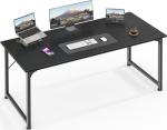 Huuger Computer Desk, 55 Inch Home Office Desk, Gaming Writing Work from Home Study Desk, Large Legroom, Sturdy Metal Frame, Modern Simple, Black