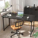 Huuger Computer Desk, 55 Inch Home Office Desk, Gaming Writing Work from Home Study Desk, Large Legroom, Sturdy Metal Frame, Modern Simple, Black