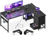 AODK L Shaped Gaming Desk with 4 Drawers, 53" Reversible Home Office Desks with Power Outlets, L Shaped Computer Desk with USB Charging Port and Host Stand, Corner Desk, Easy to Assemble, Black