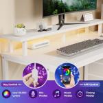 DUMOS L Shaped Gaming Desk with Shelves Storage Drawers 52'', White Computer Desks with LED Lights Power Outlets, Office Wood Table with PC Stand Cable Management for Bedroom Dual Monitor Streaming