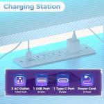 DUMOS L Shaped Gaming Desk with Shelves Storage Drawers 52'', White Computer Desks with LED Lights Power Outlets, Office Wood Table with PC Stand Cable Management for Bedroom Dual Monitor Streaming