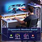 DUMOS L Shaped Gaming Desk with Shelves Storage Drawers 52'', White Computer Desks with LED Lights Power Outlets, Office Wood Table with PC Stand Cable Management for Bedroom Dual Monitor Streaming