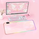 RGB Large Gaming Mouse Pad, Extended Mouse Pad with 12 Lighting Effects, Water Proof Mutispandex Surface, Non-Slip Rubber Base, 80x30 cm / 31.5×11.8 in (Pink Nebula)