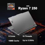 Lenovo LOQ Gaming AI Laptop 15.6" FHD IPS 144Hz (100% sRGB G-SYNC) AMD Octa-core Ryzen 7 250 32GB RAM 1TB SSD GeForce RTX 5060 DLSS4 (572 AI Tops) Backlit Nahimic 5MP Privacy Camera Win11 ICP Hub