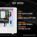 Thermaltake LCGS Quartz i1460 Gaming Desktop (Intel Core™ i5-14400F, ToughRam DDR4 3600Mhz 16GB RGB Memory, NVIDIA GeForce® RTX 5060, 1TB NVMe M.2, WiFi, Windows 11) S2QT-B760-560-LCS