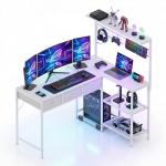 PeacefulHues L Shaped Computer Desk, 50.4 in l-Desk Display Shelves with 3 Fabric Drawers, Led Light & Power Outlet, PC Table Workstation for Home Office, Gaming Desk for Small Spaces